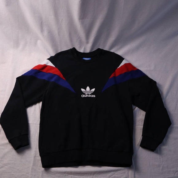 Adidas Originals Trefoil Logo Color‎ Block Sweatshirt Black Men's Sz Medium Read - Picture 3 of 8